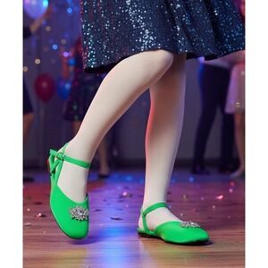 Zara Green Satin Crystal‎ Embellished Slingback Flats Square Toe Size 36 NEW